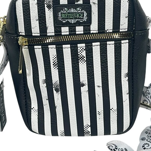 NWT Buckle-Down Women's Crossbody - Beetlejuice Suit Stripes Black White - Picture 7 of 12